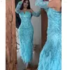 Abiti da festa Piume Lussuose maniche da sera Sirena Paillettes Perline Scintillanti Prom Arabia Abito formale da donna