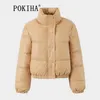 Mulheres Trench Coats Pokiha Grosso Quente Moda Acolchoada Casual Zipper Algodão Couro Curto Jaqueta Casaco Mulheres Vintage Manga Longa Feminina