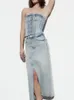 Skirts Fashion Y2k Front Split Denim Women 2023 Spring High Waist Straight Female Vintage Faded Slit Long Streewear 230424