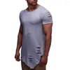 Heren t shirts trendy t-shirt o-neck korte mouw heren onregelmatig zoom gat gescheurd t-shirts hiphop streetwear tops tees slanke fit kleding