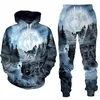 Män och kvinnor 3D -tryckt skog Wolf Style Casual Clothing Wolf Fashion Sweatshirt Hoodies and Trousers tränar 004