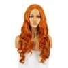 Ginger Orange Synthetic For Women Long Body Wave Lace Front Daily Use Cosplay Replacement Natural Looking