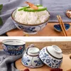 Bols Ensemble De 5 pcs Bol En Céramique Japonais Riz Bleu Porcelaine Dîner Vaisselle 4,5 Pouces