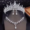 Ketting Oorbellen Set Roze Kleuren Tiara Bruids Voor Vrouwen Choker Met Kroon Bruiloft Bruid Kostuum Accessoires