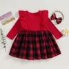 Mädchen Kleider Weihnachten Kinder Baby Kleid Plaid Bogen Rüschen Langarm Kleidung Für Kleinkind Herbst Mode Prinzessin mit Stirnband 231124