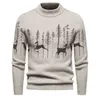 Herrtröja ny smal fit mode rund nacke pullover julhjort tryck stickad