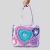 Evening Bags Casual Colorful Heart Padded Women Shoulder Bags Designer Quilted Lady Handbags Nylon Down Cotton Tote Bag Sweet Puffy Purses J230420