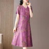 Casual Dresses Summer Dress for Women Cotton Floral Print Dress Vintage V-Neck Dresses Women Short Sleeve Dresses Plus Size 230425