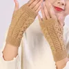 Велосипедные перчатки вязаные женщины осень и зимние теплые полукратные шерсти протекающие акриловые перчатки