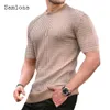 Men's T-Shirts Solid Knitting T-shirt Men Short Sleeve Ruched Plaid Tops Sexy Mens clothing Summer Casual Pullovers Oversized Tees 230425