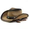 Berretti Uomo Donna Cappelli da sole da cowboy Cappello di paglia di carta beige Cappello da donna da spiaggia a tesa larga Cappellino da jazz estivo Classico da donna Cappellino Fedora di marca