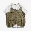 Mäns västar Bomullsherrens tank Top Fashion Korean Street Dress Hip Hop ärmlös jacka Multi Pocket Youth Work Vest Coat