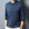 Herr t-skjortor skjorta trendig lapel långärmad casual t-shirt mjuk textur fast färg topp för höstvinter