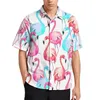 Men's Casual Shirts Summer Flamingo Shirt Cute Leaves Print Beach Loose Hawaiian Y2K Blouses Short-Sleeve Graphic Oversize Tops