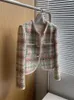 Jackets femininos 2023 moda vintage checked tweed jacket redond mloox de manga longa up mulheres elegantes clássicas com bolsos