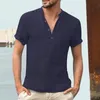 Camicie casual da uomo Camicia da uomo in lino con scollo a V di alta qualità Fasciatura T T-shirt in cotone a maniche lunghe tinta unita maschile S3xl 230425