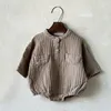 Rompers babykleding lente en herfst meisjes stevige kleur lange mouwen driehoek Romper Boy Baby Simple Waffle Romper 230425