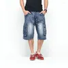 Mäns jeans herrar plus size lossa baggy denim korta män mode streetwear hip hop lång 3/4 capri last shorts ficka bermuda manlig blå