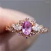 Wedding Rings Gorgeous Rose Gold Color Engagement Round For Women Fashion Pink Zircon Stones Bridal Ring Jewelry