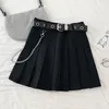 Rokken zwart geplooide rok met kettinggelige punk rock girl cheerleading riem mini rok alt vrouwen e-girl outfit 230425