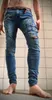 Herren Jeans Herren Slim Fit Doppelgürtel Zerrissene Mode Vintage Hip Hop Denim Hosen Skinny Casual Street Style Hose