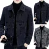 Men's Jackets Men Outerwear Thick Warm Lapel Fall Winter Coat Single-breasted Windproof Buttons Mid Length Casual Jacket