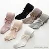 Çocuk SOCKS Sonbahar Yeni Stil Pamuk Örme Bow Sıkı Kız Dikey Şerit Külotlu Köplü Kız Çocuk Çorapları Prenses Tayt R231125