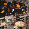 Fonds d'écran tableau noir poulet frit hamburgers frites papier peint Western Fast Restaurant Snack Bar décor industriel papier peint Mural 3D