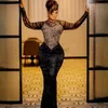 2023 Plus Size Aso Ebi Meerjungfrau-Abschlussballkleider mit langen Ärmeln, bescheidene Abend-Geburtstagsfeier, zweite Empfangskleider, afrikanisches arabisches formelles Kleid, Verlobungskleid ST277