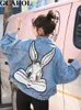 Women's Jackets GCAROL Women's Cartoon Sequins denim Jacket Loose Prefabricated Embroidery Oversized Short Coat Character Girls' Coat 230425