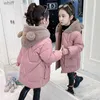 Manteau en duvet pour filles de 4 à 12 ans, veste d'hiver chaude en velours pour filles, parka longue à la mode, combinaison de neige, ours mignon, vêtements d'extérieur pour enfants L231125