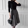 Casual Dresses Korean Elegant Black Knitted Dress For Female Fall French Temperament Half High Neck Midi Basic Bodycon Sweater G392