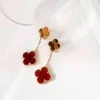 Designer Pendant for women Elegant 4/Four Sterling Silver Precision High Quality Four Leaf Grass Double Flower Earrings Tiger Eye Stone Red Agate Two