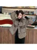 Women's Jackets Autumn Winter Vintage Women Short Jacket Fashion Leather Patchwork Houndstooth Loose Coat High Street Female Casual