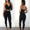 Kvinnors byxor två stycken uppsättningar bodycon bandage set 2023 svart v nack spaghettir rems bodysuit rompers womens jumpsuit lång sexig