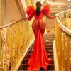 2023 ASO EBI ROUGE LUXURIEUX Sircaises Robes de bal en dentelle en dentelle longue du soir Fête d'anniversaire Deuxième robe de réception robe africain robes