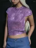 Koszule damskie Tossy bez pleców koronkowy cekinowa cekinowa koszulka żeńska klub noc metalowy seksowny brokatowy top