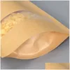 Packing Bags Wholesale Brown Kraft Paper Clear Window Zipper Retail Mylar Stand Up Pouch For Snack Candy Coffee Bean Powder Christmas Dhfmo