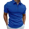 Hommes t-shirts hommes chemises d'été à manches courtes décoration de poche revers couleur solide slim fit