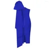 Casual Dresses 2023 Sexy Slant Shoulder One Sleeve Big Bow Dress Blue Orange Designer Chic Vintage Elegant Slim Party