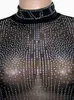 Abiti premaman Sparkle Top corto in rete con borchie nere e gonna lunga Set di due pezzi Glam SeeThrough Crystal Party Club Outfits 230425