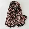 Berets Casual And Sweet Leopard Print Scarf For Women In Winter Korean Style Versatile Cotton Linen Feel Long Tassel Warm