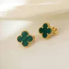 Luxury Classic 4/Four Leaf Clover Charm Live broadcast of Natural Malachite Earrings S Pure Silver High Quality Fashion Commuter