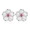 Stud Earrings Cherry Flower Blossoms Crystal Silver Color Ear Studs Women's Fine Jewelry Mother's Day Birthday Gift