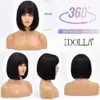 Pelucas sintéticas Idolla Short Bob Wig con flequillo completo Color natural para mujeres blancas negras Halloween Navidad Cosplay Lolita Hair 230425