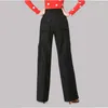 Vêtements de scène noir pantalon de poche latine adulte femme taille haute pantalon à jambes larges pratique danse de salon norme nationale H655