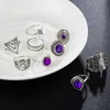 Ringos de cluster Tocona 9pcsssets roxo vintage Silver Color Rings For Women Flowers Geometry Bohemian Jewelry Wedding 8261 230424