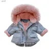Down Coat Winter Denim Jackets Kids Baby Girl Hooded Coat Fur Fleece Velvet Full Sleeve Warm Thick Coats 1-6years Children Outwear Clothes 231125