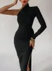 İki Parça Elbise Uzun Zarif es Kadınlar için Yaz Tek Omuz Maxi Bodycon Seksi Siyah Yarık Resmi Düğün Akşam Parti 230425