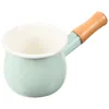 マグカップは、焦げ付きのないストーブのための日本スタイルのエナメルミルクポットと木製のハンドルで加熱します-10cm淡緑